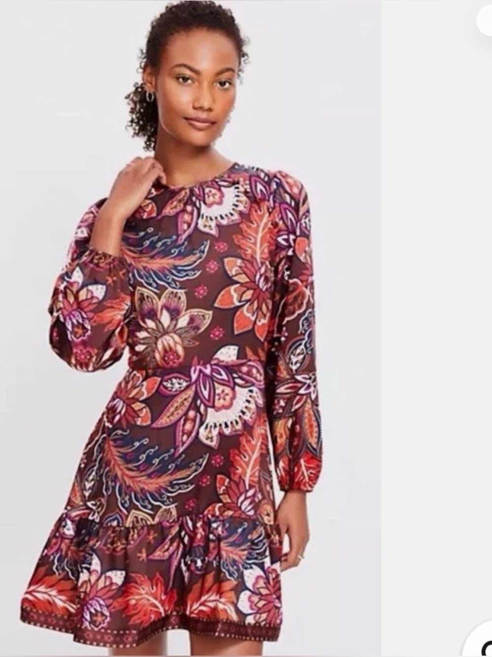 LOFT Paisley Print Dress in Brown, Red and Pink